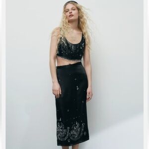 2pc SET NWT ZARA  LIMITED EDITION JEWEL SATIN EFFECT SKIRT & TOP set SZ size M